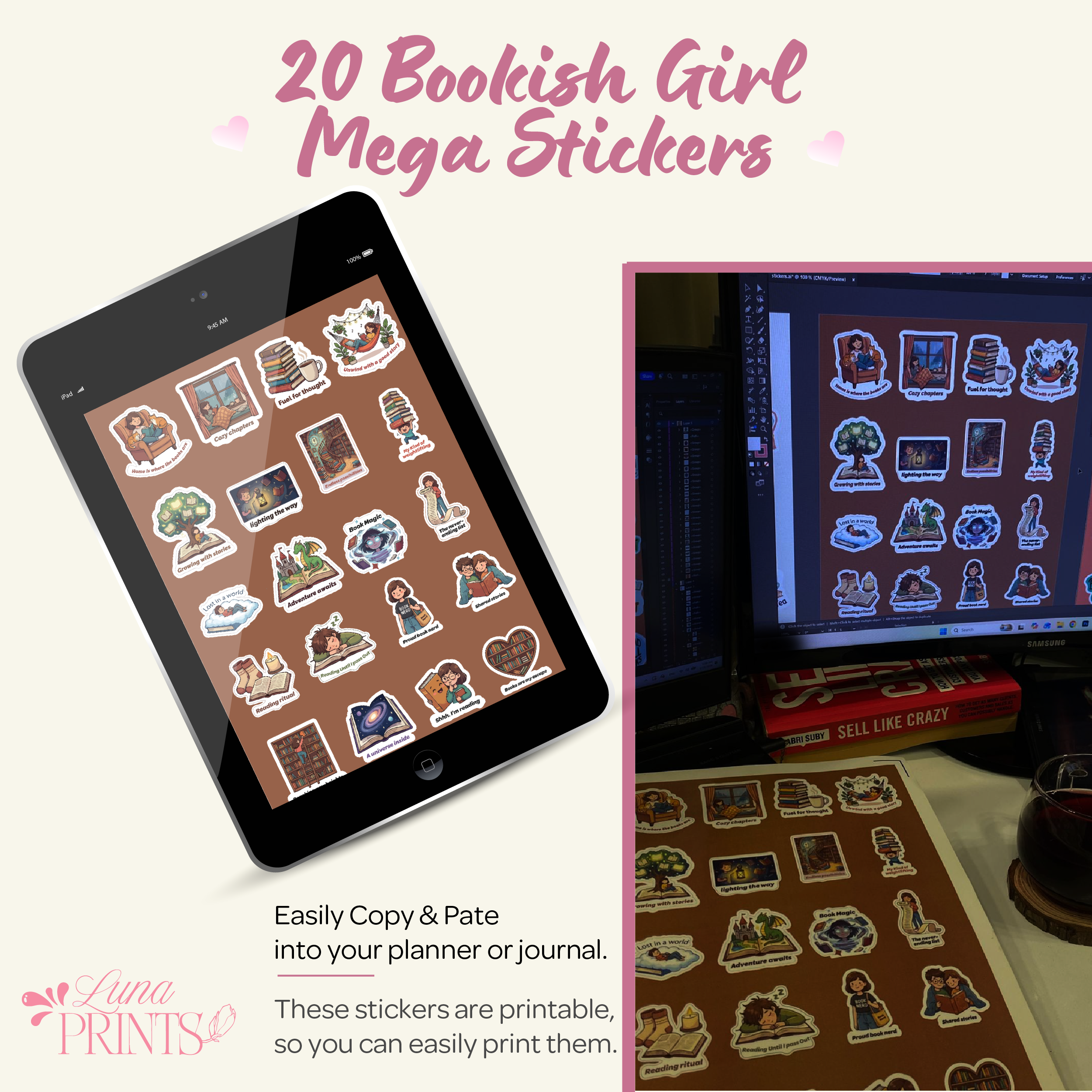 40 Cozy Bookish Stickers Pack Bundle - Diginest market